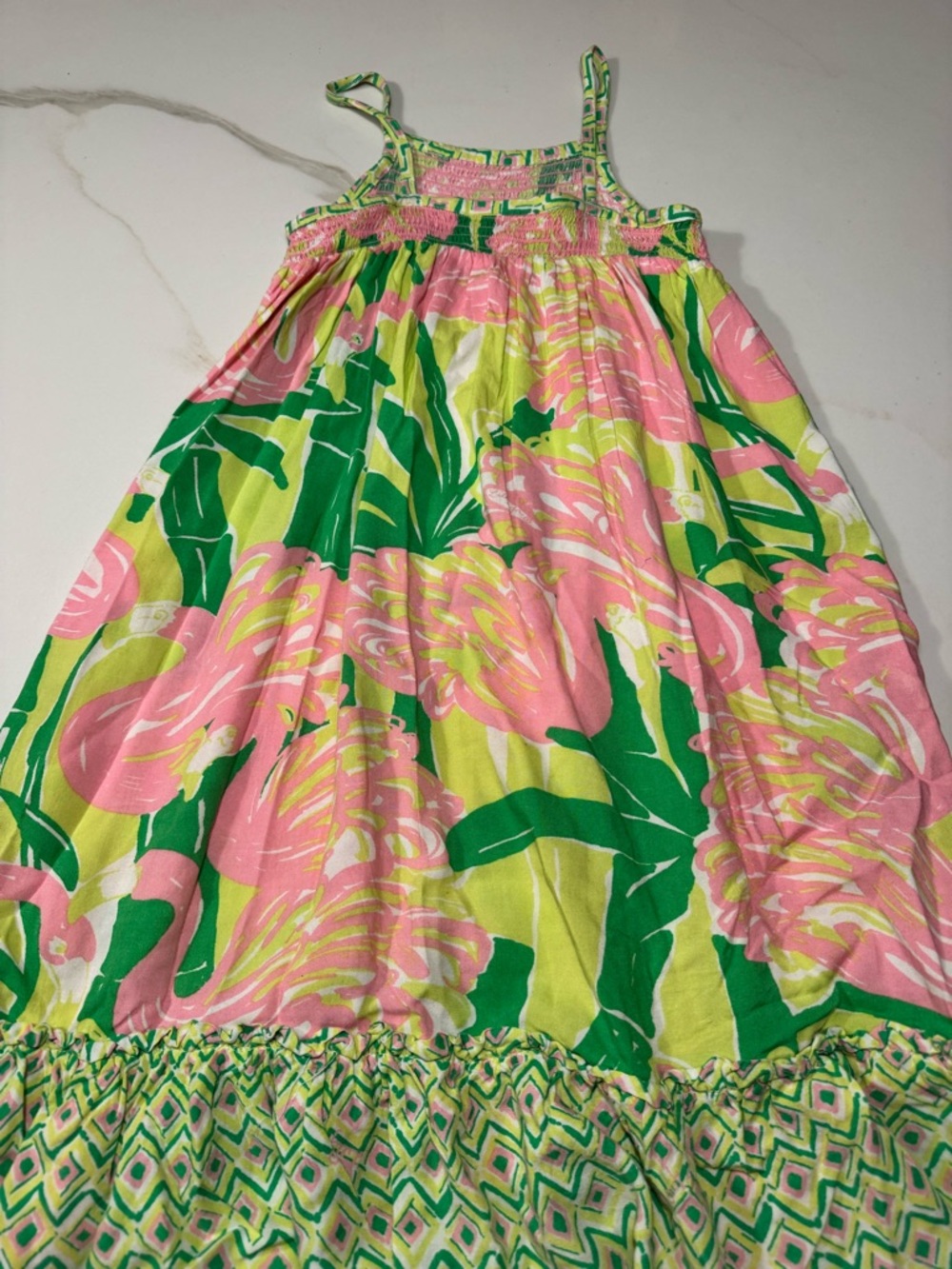 Lilly Pulitzer Girls Pink & Green Floral Sundress size 5 Maxi